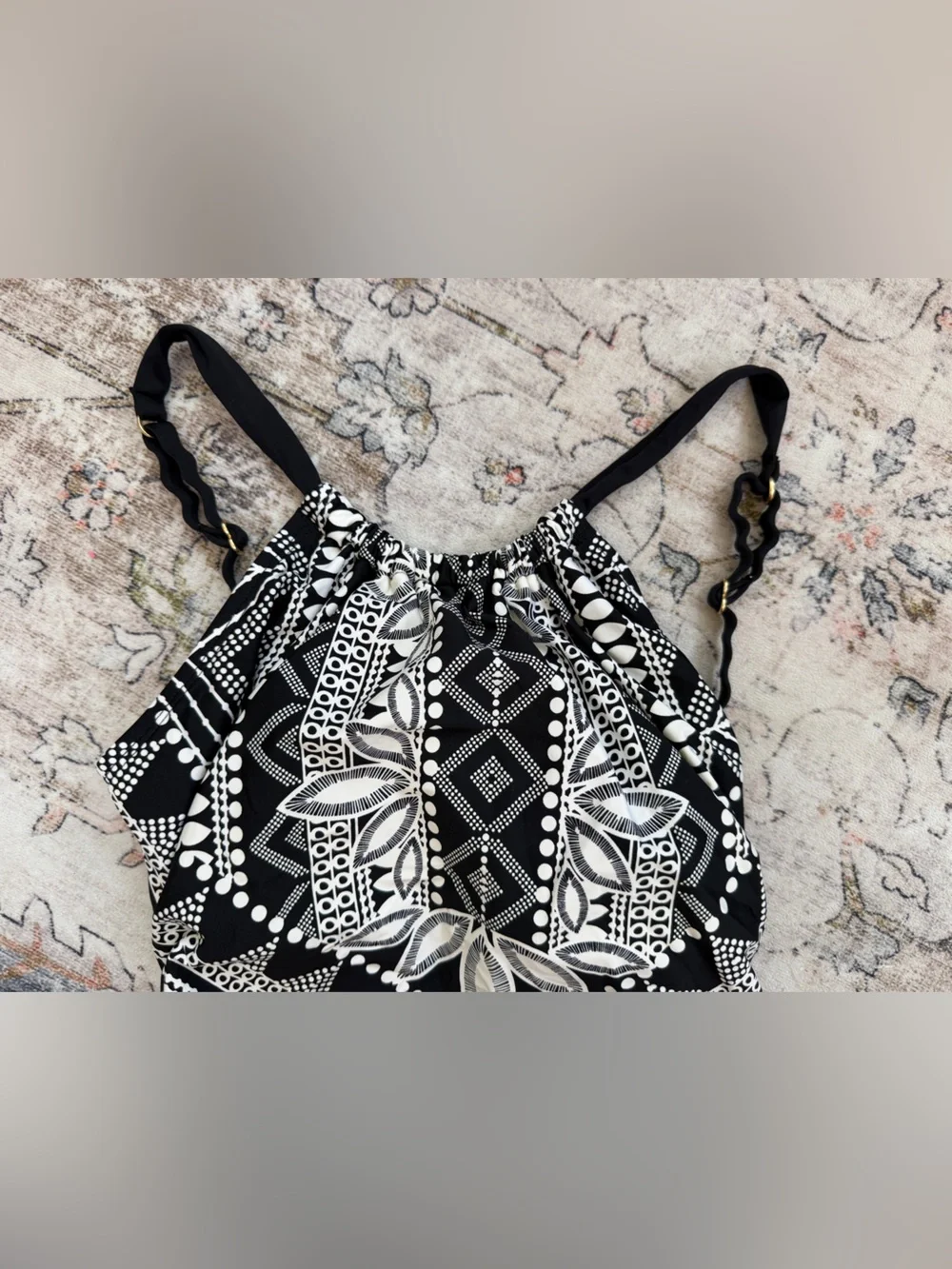 Jantzen Black & White Geometric Tank One-Piece Swimsuit
